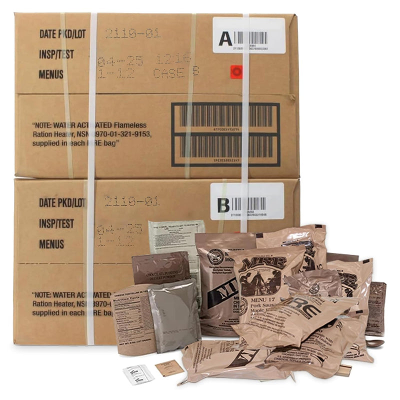 Genuine Military MRE Case — 12 Meals Per Case (A or B)  2026 Inspection or Newer