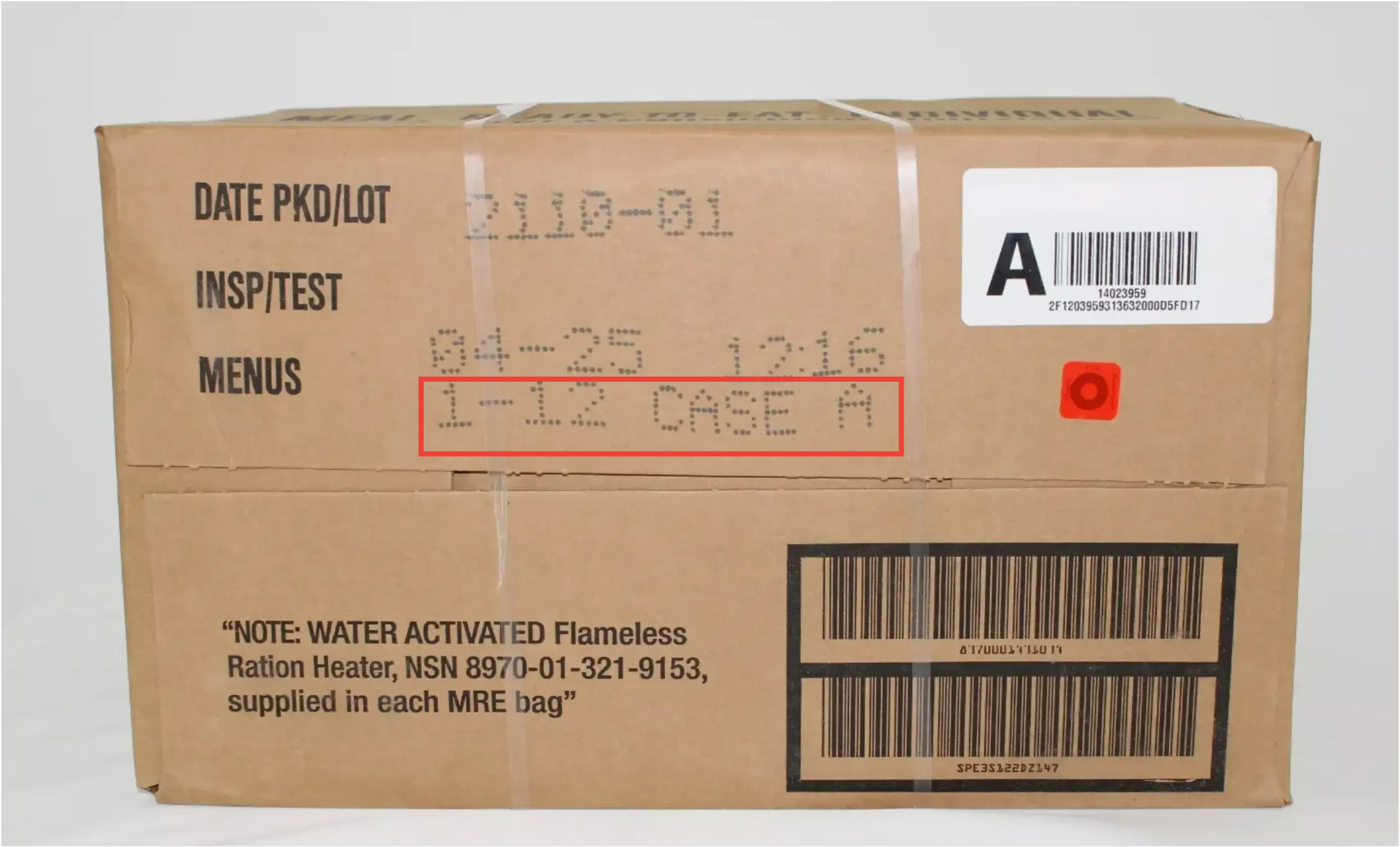 MRE box showing menu numbers and case type highlighted